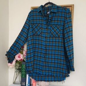 One 24 Rags Flannel Button Down Shirt Size Small Raw Hem Oversized Fall Winter